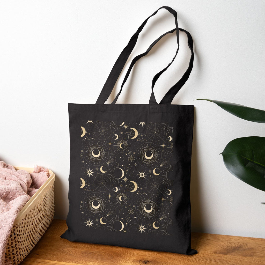 Celestial Whispers Black Tote Bag