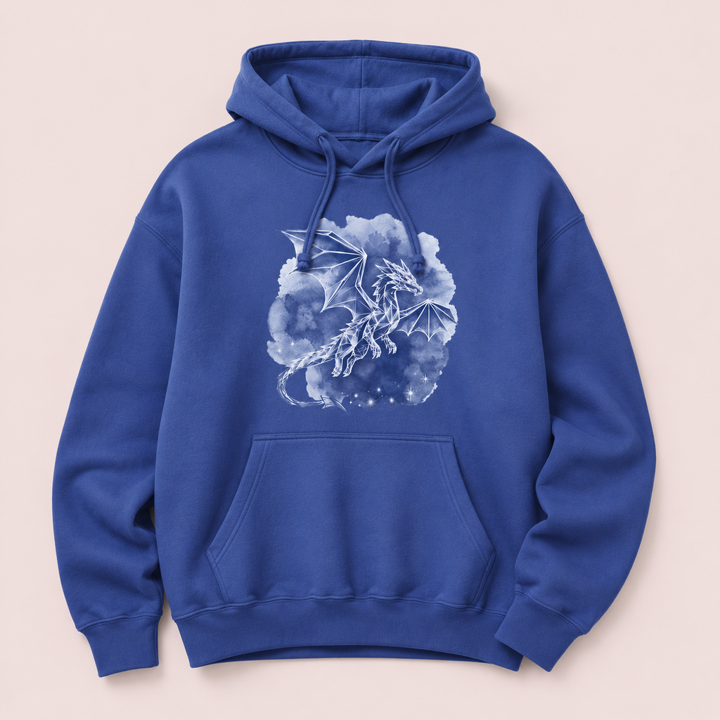 Flo Blue Geometric Dragon Hoodie | Unisex Graphic Fantasy Sweatshirt