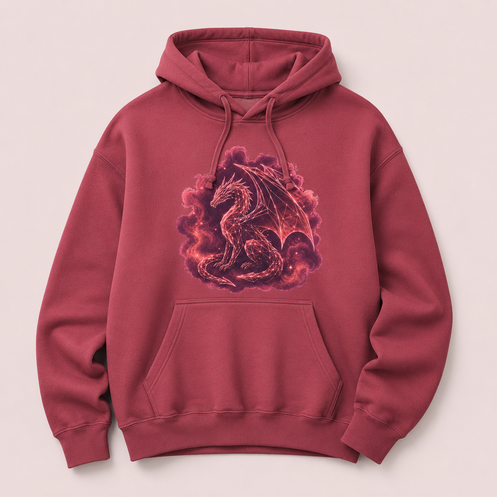 Crimson Geometric Dragon Hoodie | Unisex Graphic Fantasy Sweatshirt