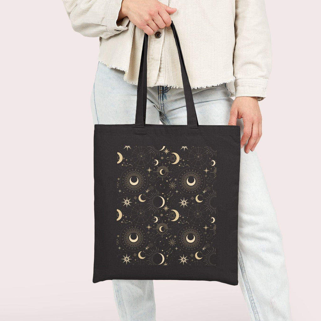 Celestial Whispers Black Tote Bag