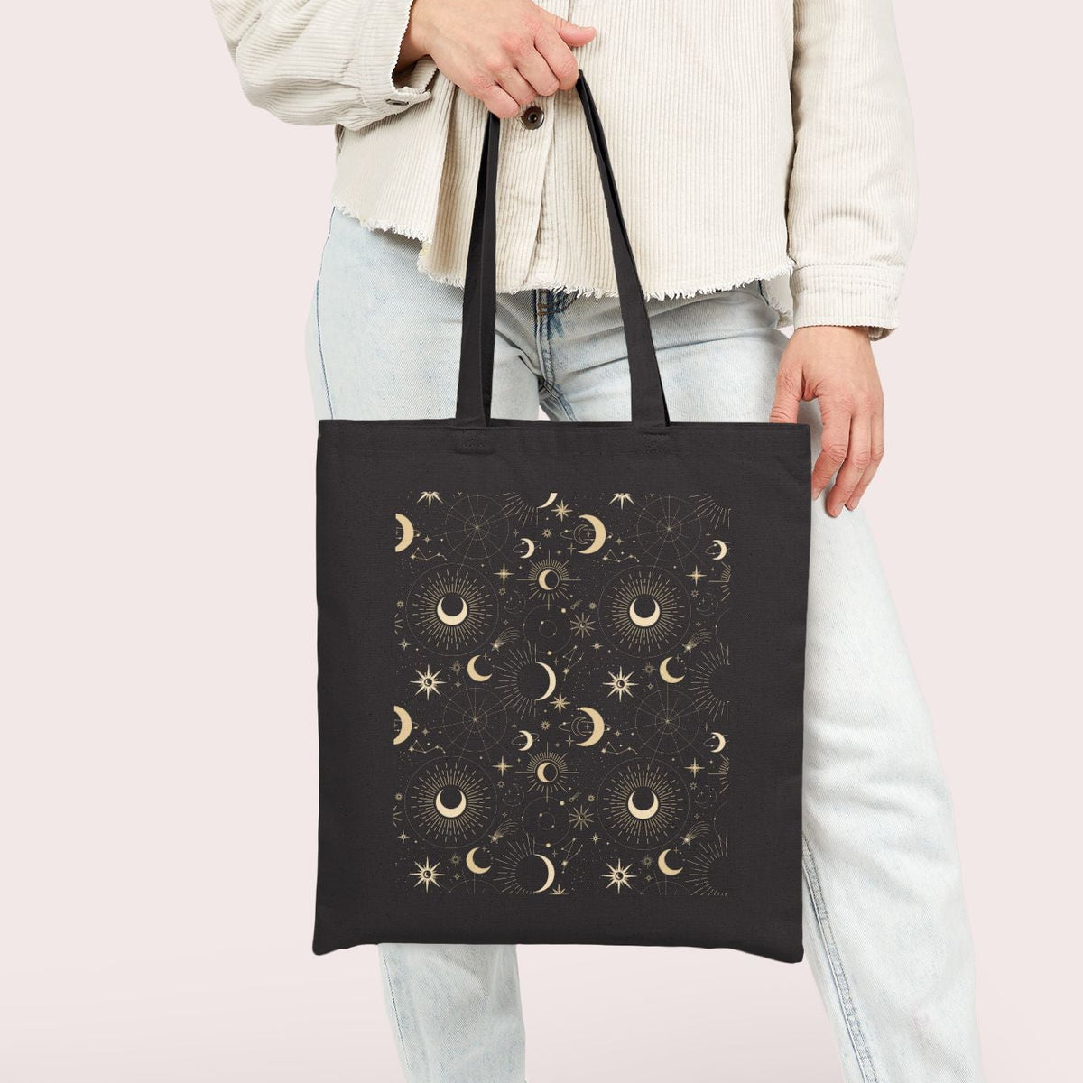Celestial Whispers Black Tote Bag
