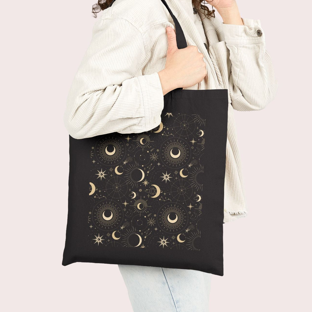 Celestial Whispers Black Tote Bag