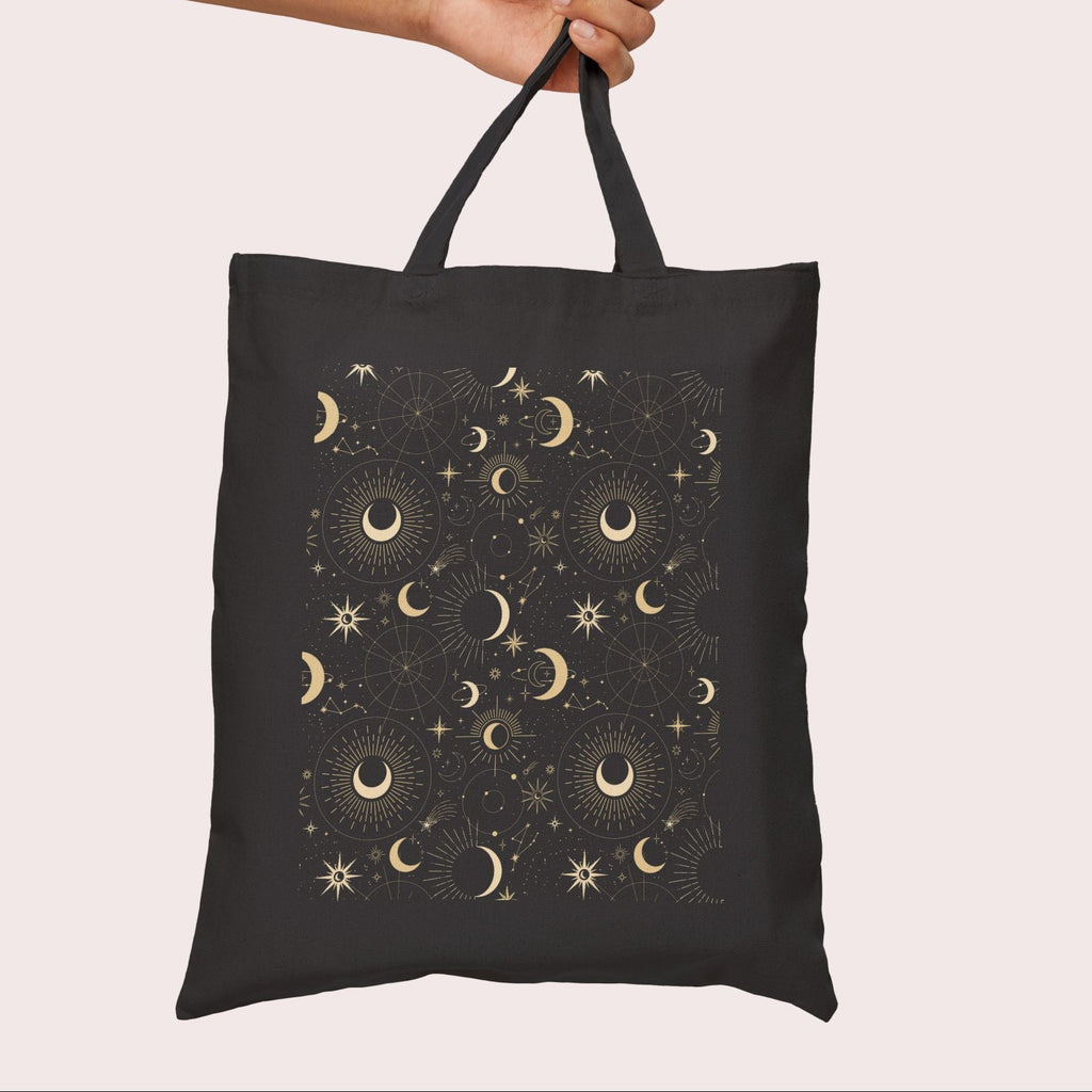 Celestial Whispers Black Tote Bag