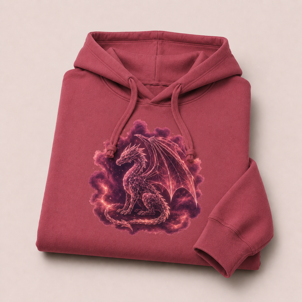 Crimson Geometric Dragon Hoodie | Unisex Graphic Fantasy Sweatshirt