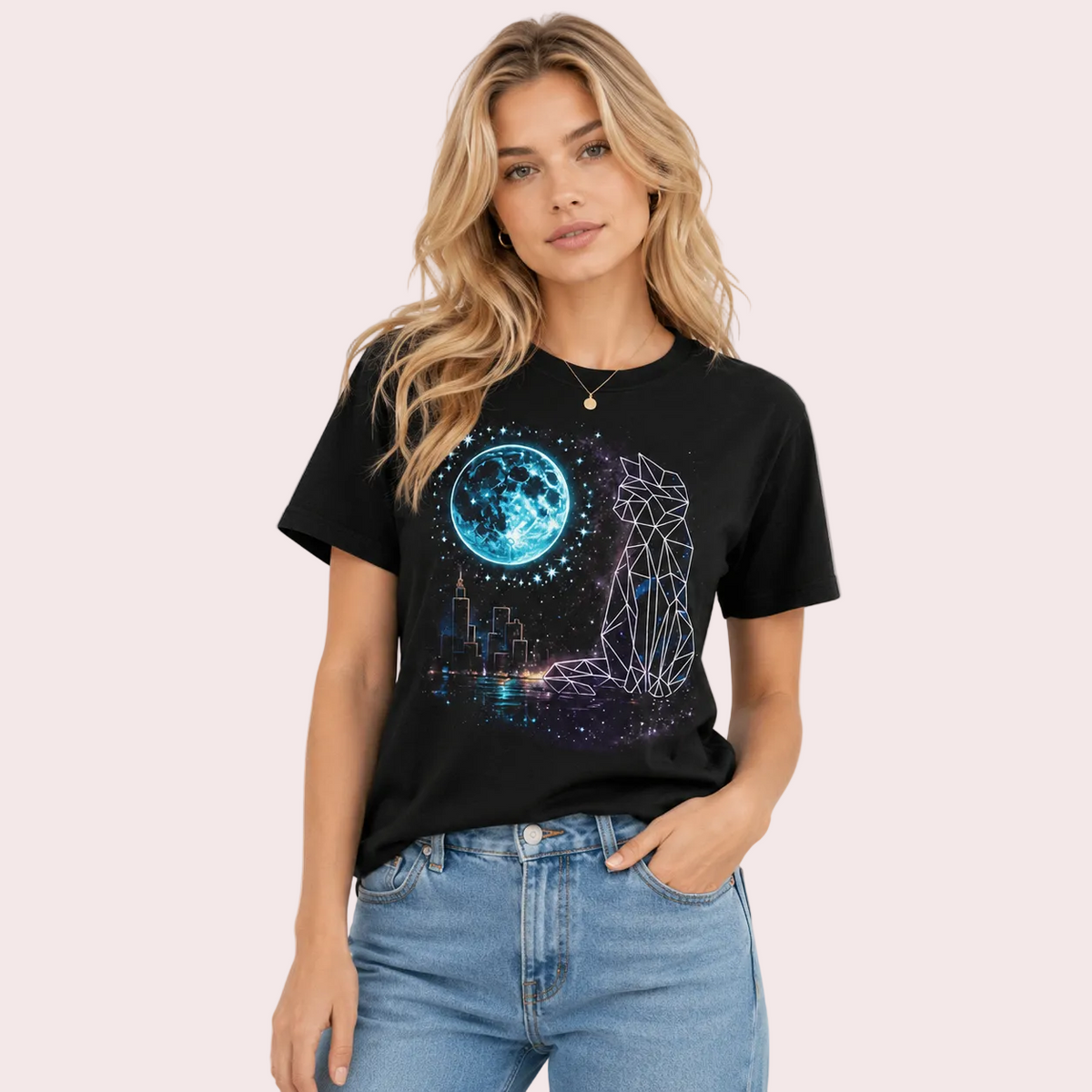 Geometric Moon Cat Unisex T-Shirt