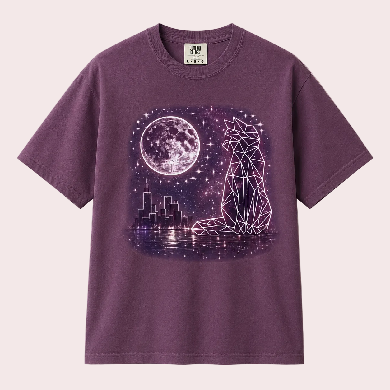 Geometric Lunar Cat T-Shirt | Minimal Tee