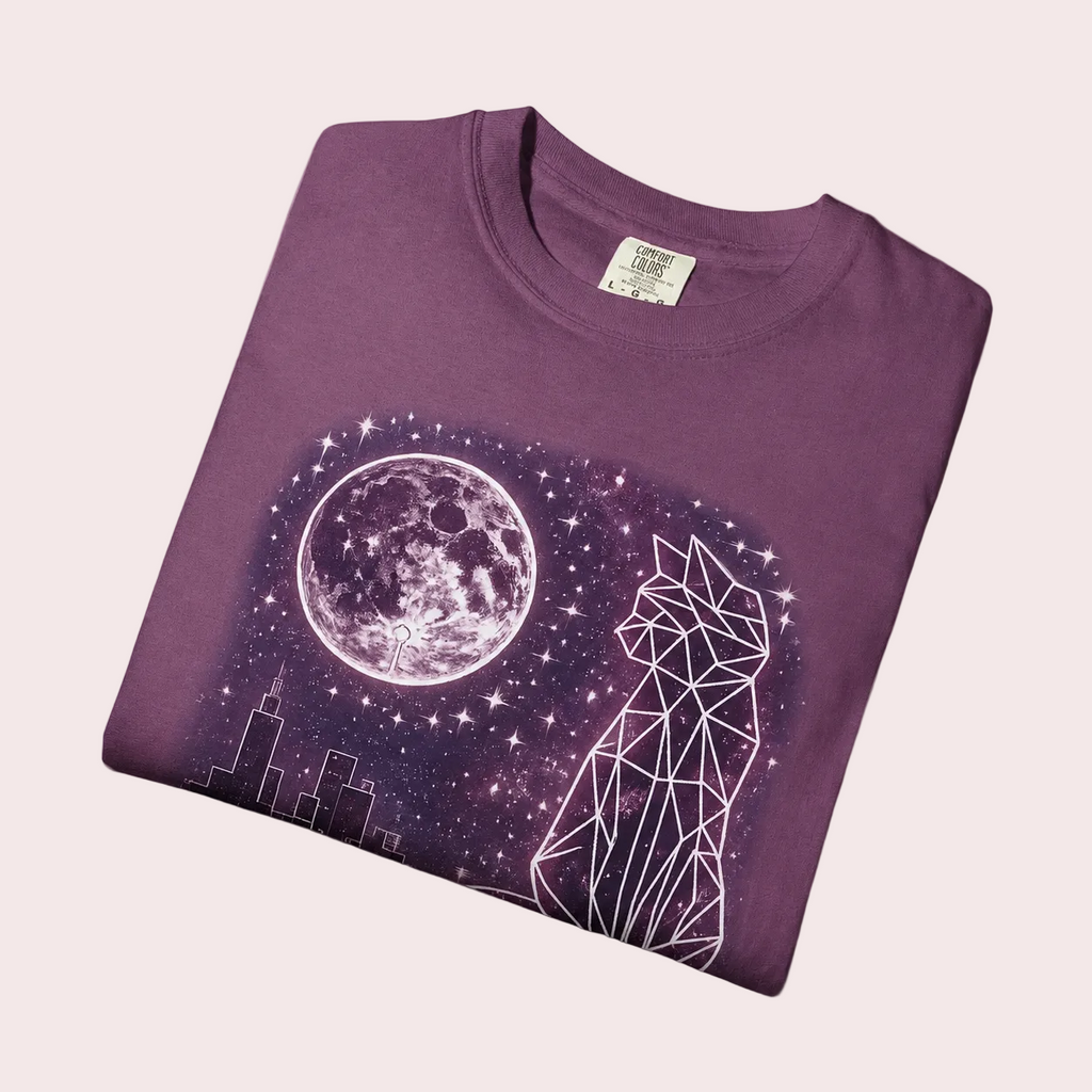Geometric Lunar Cat T-Shirt | Minimal Tee