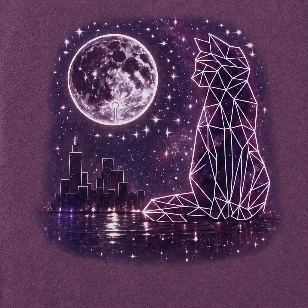 Geometric Lunar Cat T-Shirt | Minimal Tee