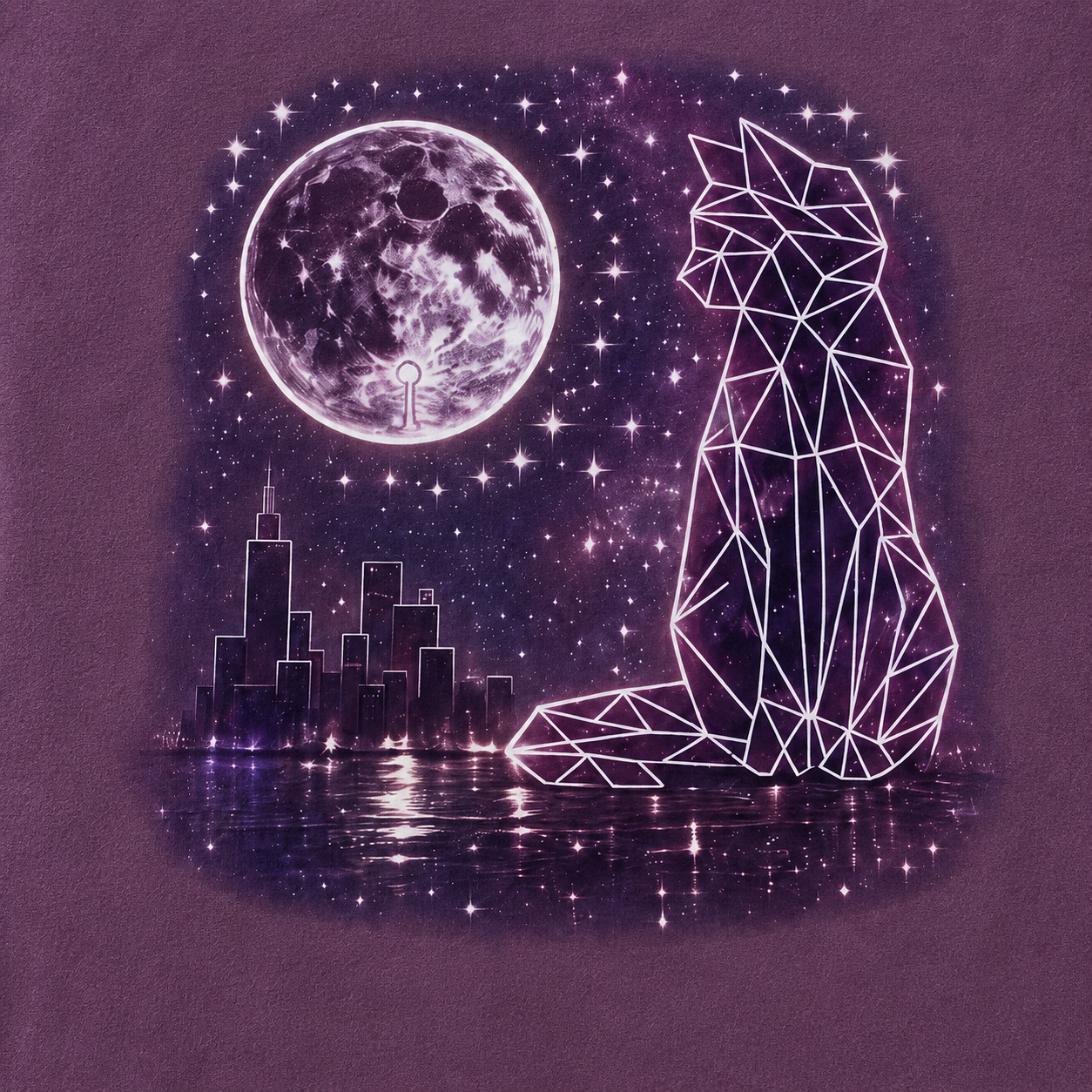 Geometric Lunar Cat T-Shirt | Minimal Tee