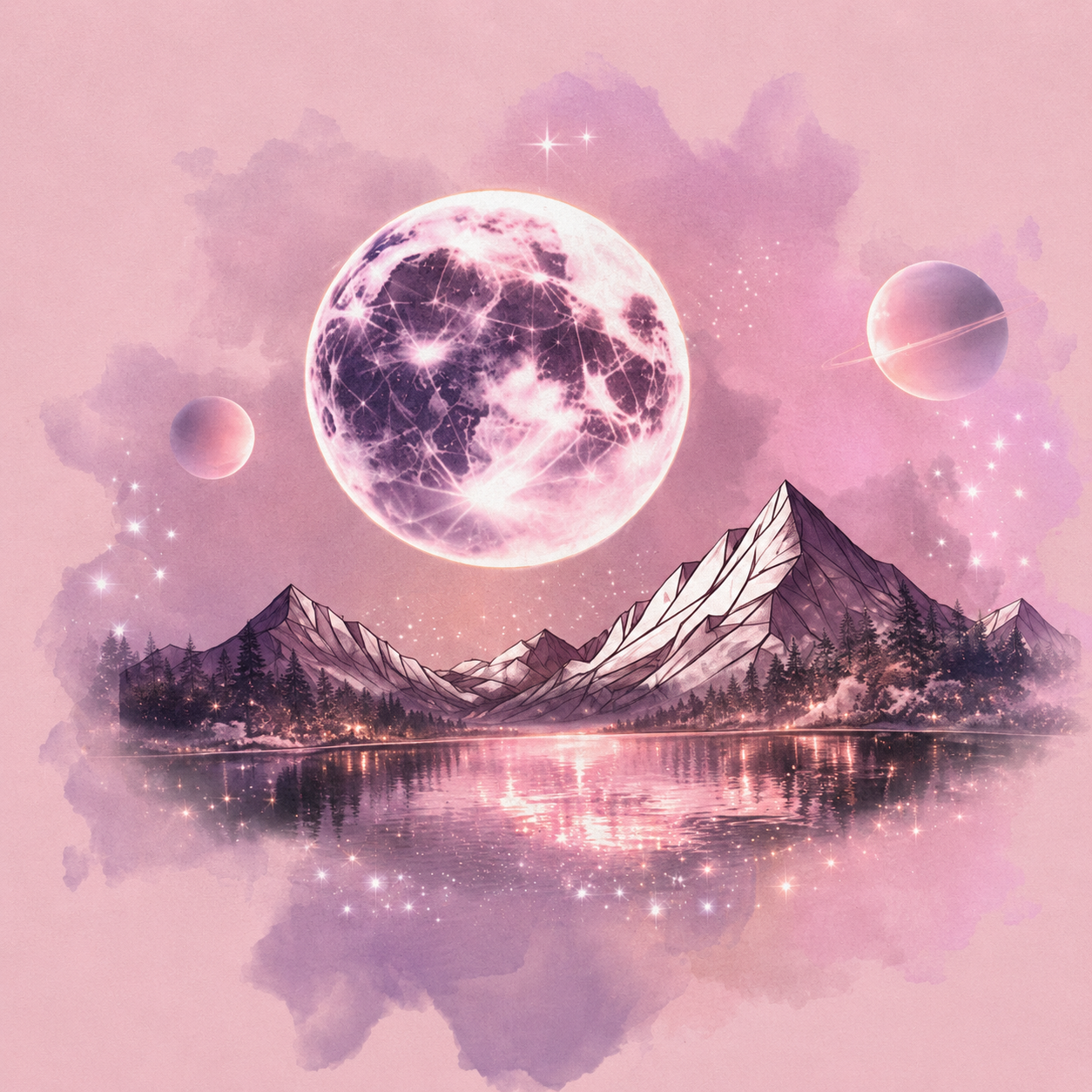 Pink Moon Reflections T-Shirt | Minimal Tee