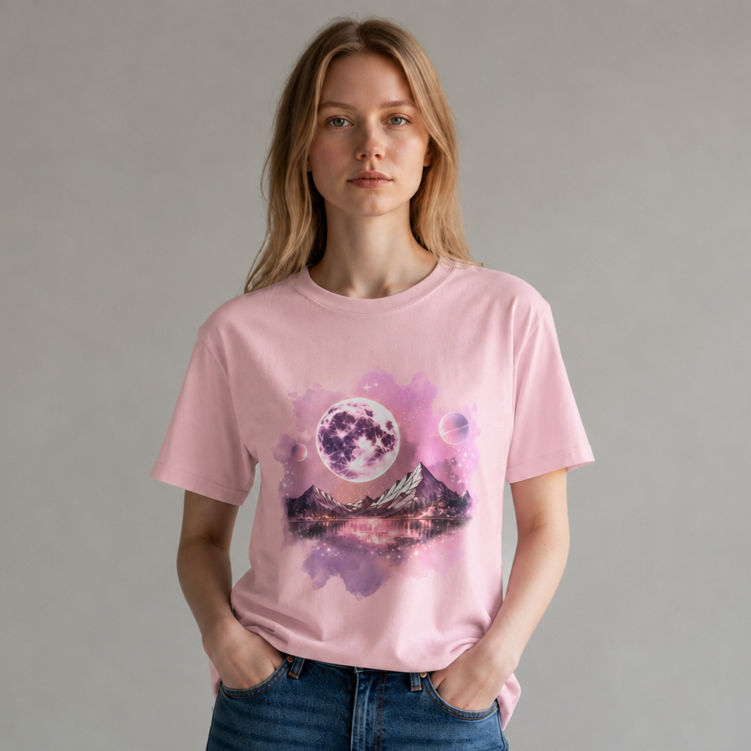 Pink Moon Reflections T-Shirt | Minimal Tee