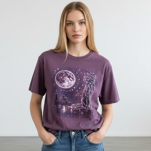 Geometric Lunar Cat T-Shirt | Minimal Tee