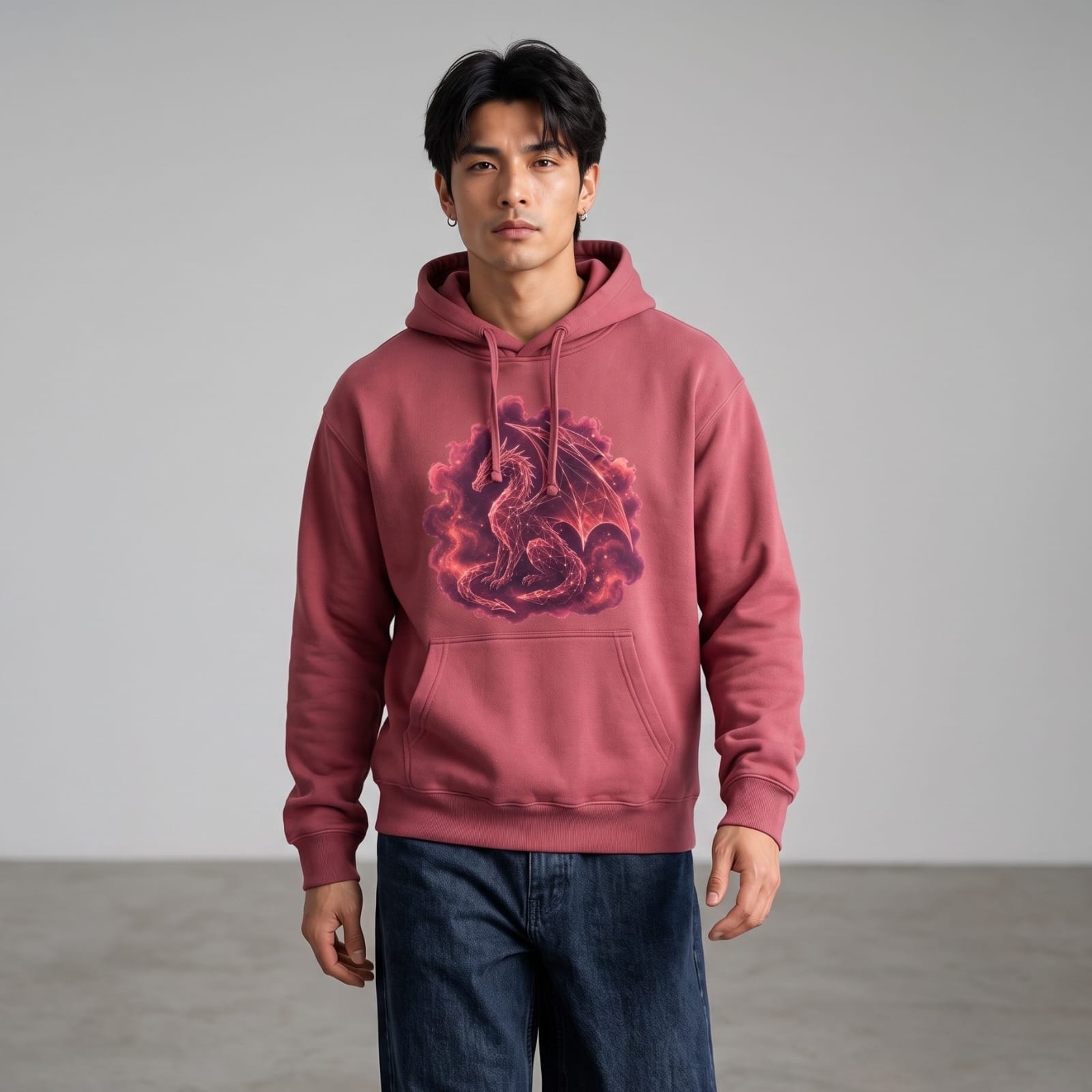 Crimson Geometric Dragon Hoodie | Unisex Graphic Fantasy Sweatshirt