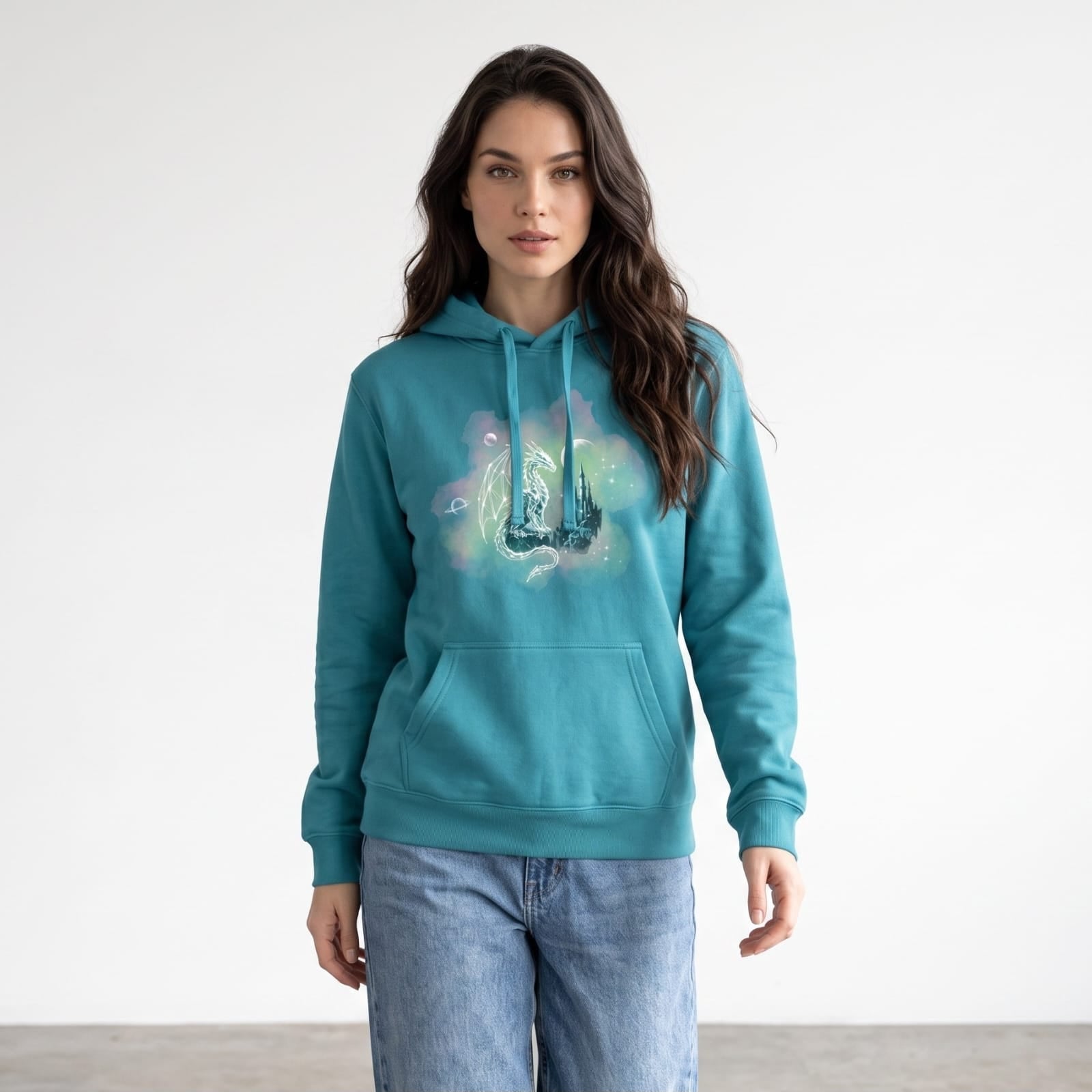Seafoam Geometric Dragon Hoodie | Unisex Graphic Fantasy Sweatshirt
