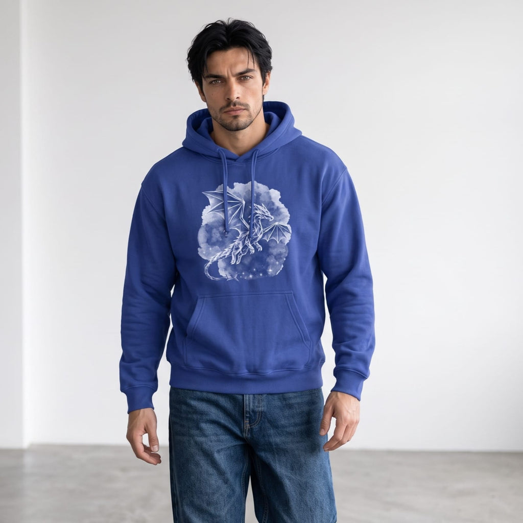 Flo Blue Geometric Dragon Hoodie | Unisex Graphic Fantasy Sweatshirt