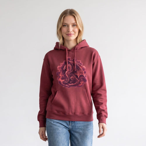 Crimson Geometric Dragon Hoodie | Unisex Graphic Fantasy Sweatshirt